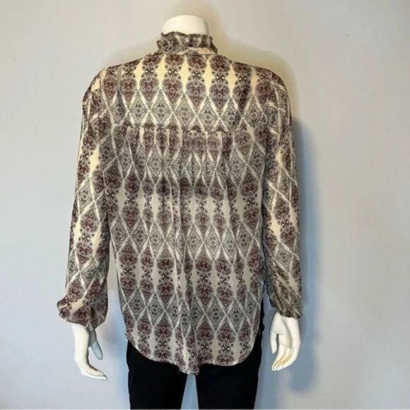 Hollister floral print sheer blouse with ruffles neckline and tie front small - Picture 6 of 6